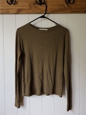 Peruvian Connection Women’s M Olive Crewneck Long-Sleeve Top Pima Cotton